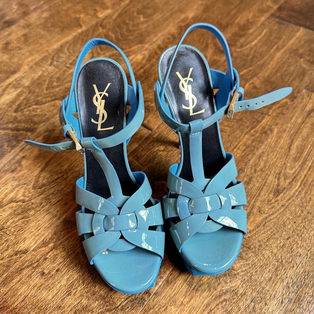 Saint Laurent tribute platform sandal blue